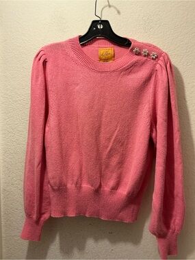 Le lion Women's Pink Crewneck Sweater with Pearl Flower Shoulder Buttons Italy